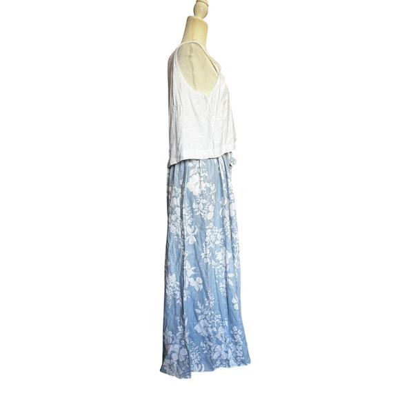 Reformation Palm in Porcelain Blue White Floral Tie Waist Linen Max Skirt (10) - Picture 3 of 6